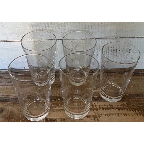 Set 5 Vintage MCM Barware Quartzex Crystal Star Dust Atomic Flat Tumbler 5” Cup - Picture 2 of 4
